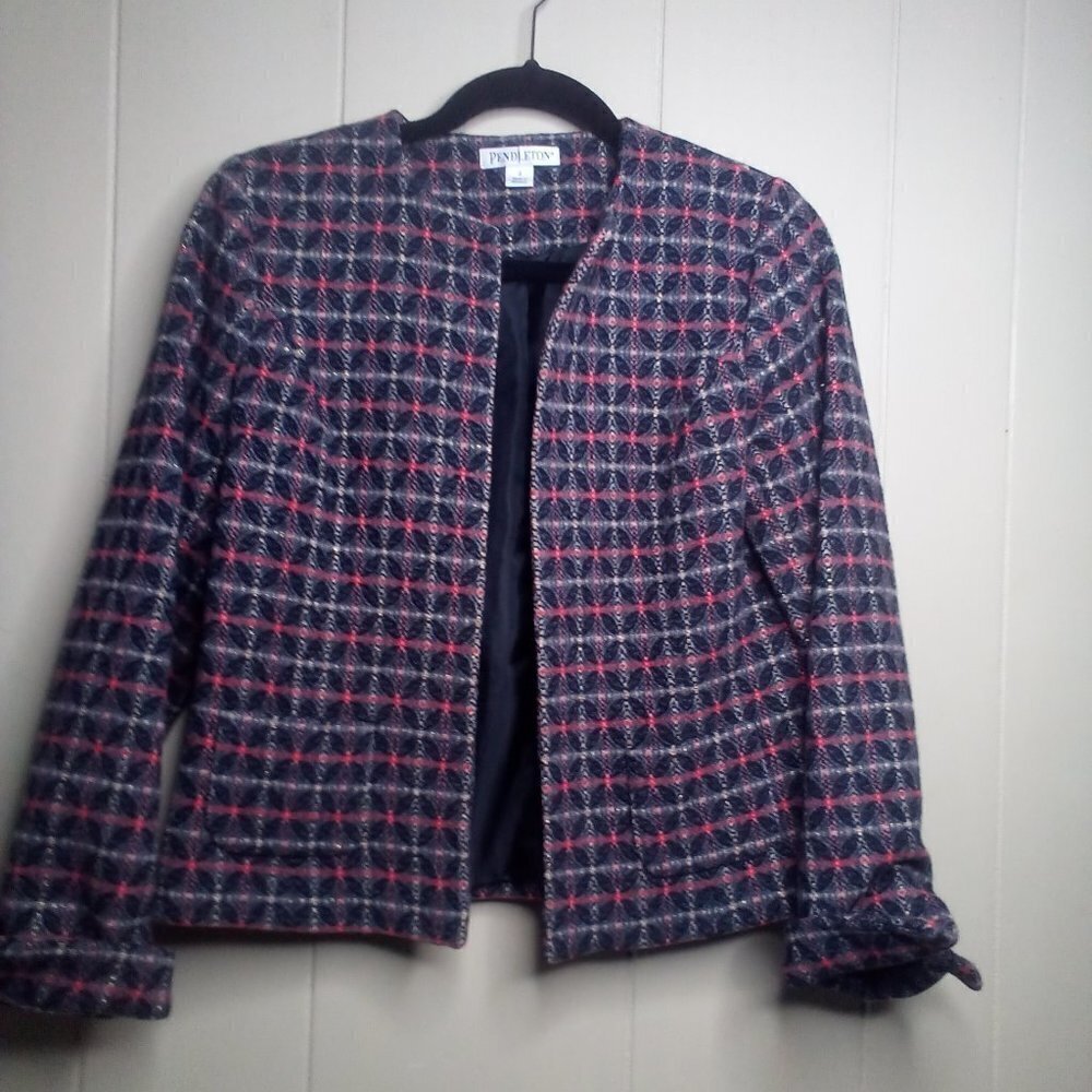 Pendleton Blazer Jacket 4 Wool Cashmere Lined Black Red